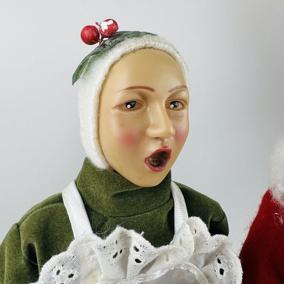 Vintage Christmas Carolers Woman with Tray of Cinn Rolls & Santa with Toy Train - Picture 4 of 9